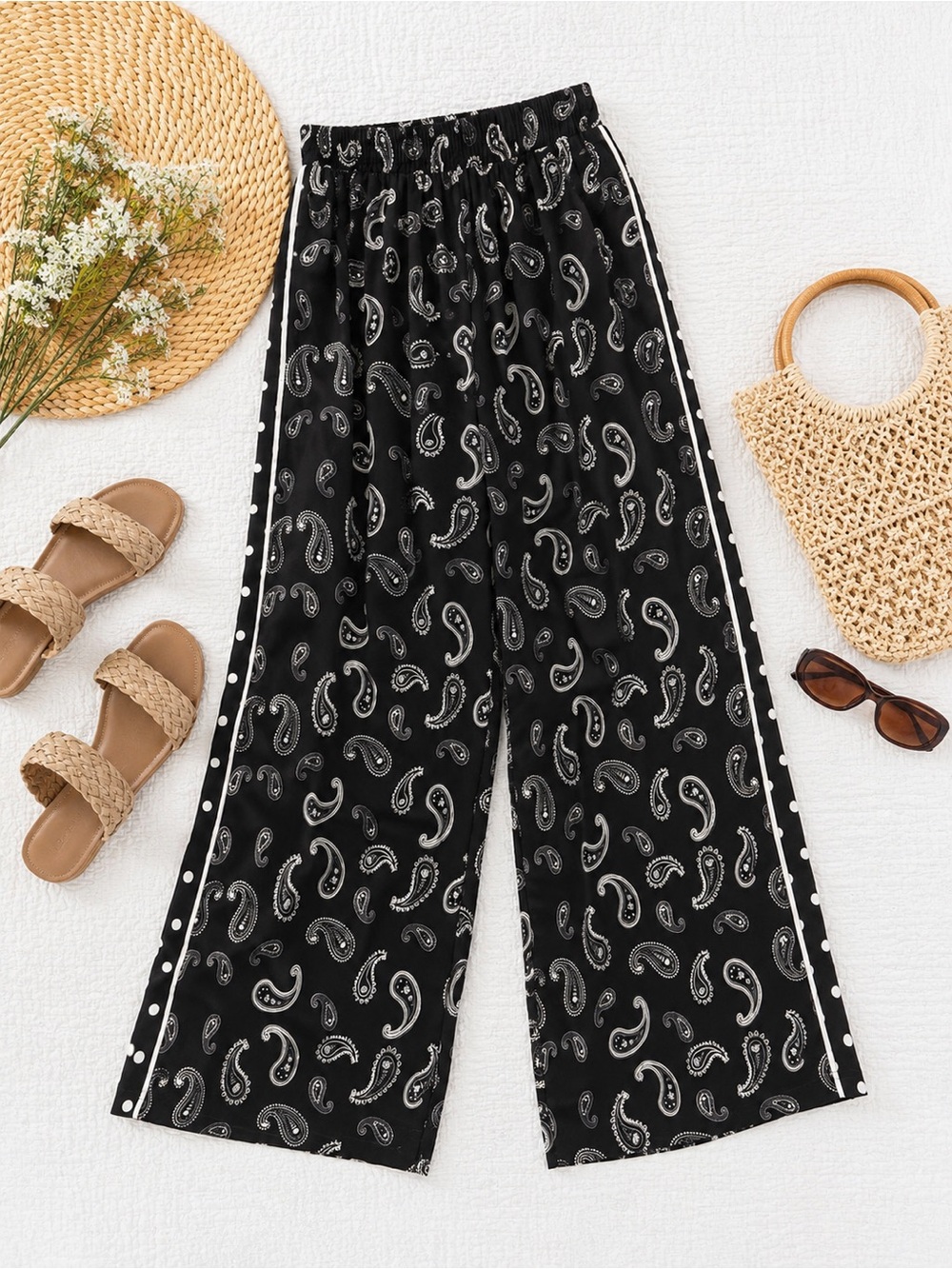 Hester & Orchard Black Paisley Wide Leg Pants NWT Size Large